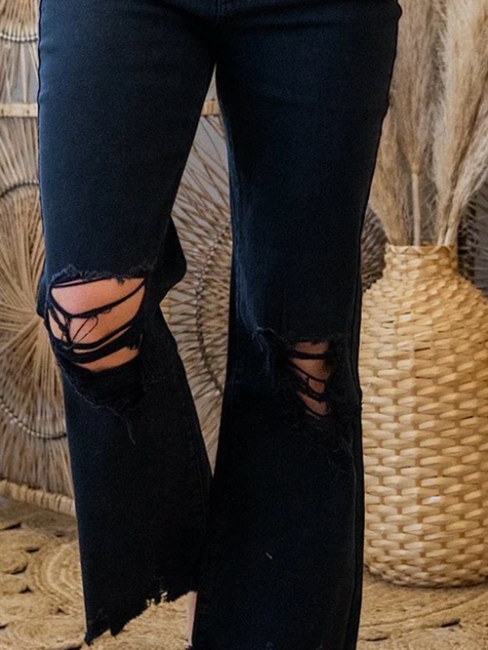 Zenana Outfitters Black Distressed Flare Jeans